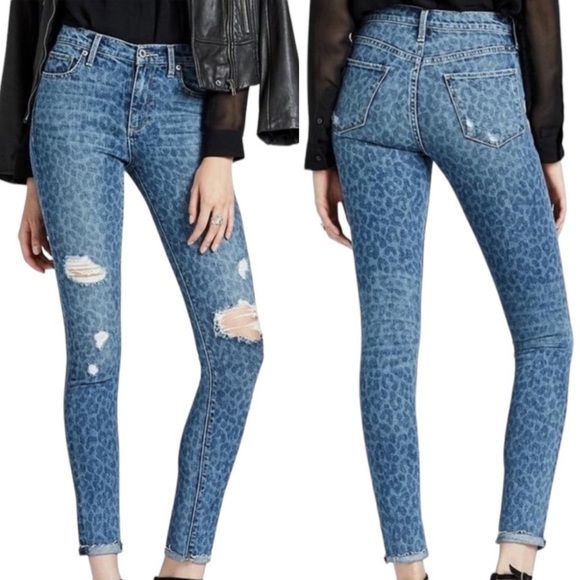 NWT Lucky Brand Bridgette Skinny Distressed Leopard Print Ankle Jeans Size 4/27 - Picture 1 of 12